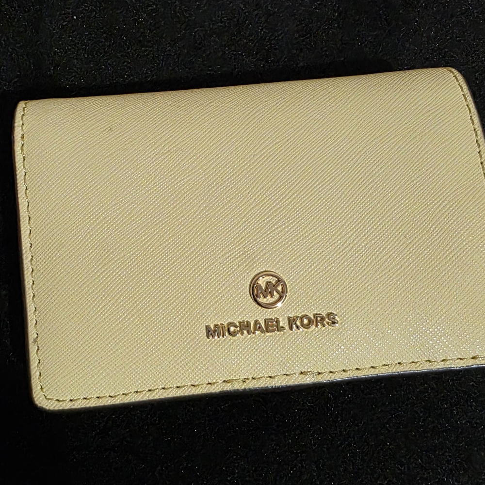 Michael Kors Ivory Card Wallet with Gold Accents